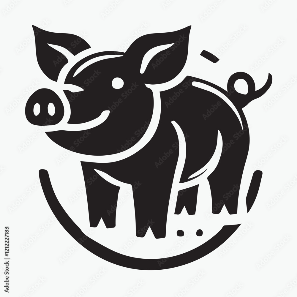 Naklejka premium Pig hard icon in Black and White