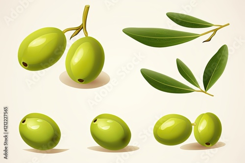 Isolated white background package design element green olives with leaves