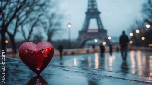 Romantic Paris Eiffel Tower Rainy Day Heart Image
