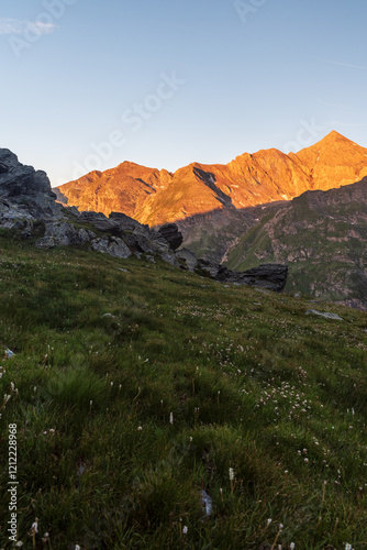 Morning in Graian Alps in Italy with highest Rocciamelone mountain peak photo