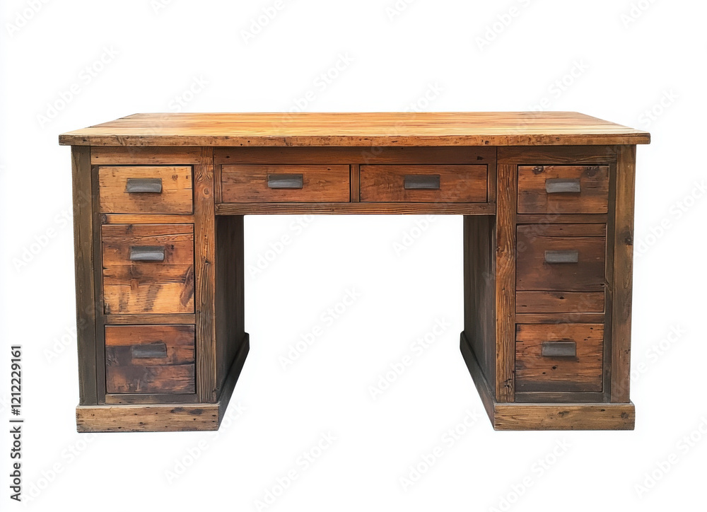 Rustic wooden desk with multiple drawers in a minimalist design perfect for home or office workspace Rustic wooden desk with multiple drawers in a minimalist design perfect for home or office workspace