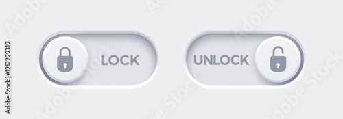 Lock and Unlock toggle switch buttons with open lock and closed lock icon. Material design switch buttons set. Vector illustration.