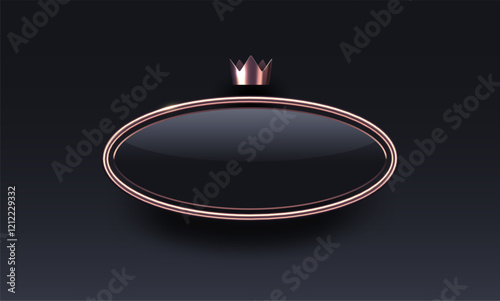 Luxury black badges with bronze metal frames and crown. 3d copper banners - decoration elements for identity design, greeting card, cover, poster or invitation. Vector illustration.