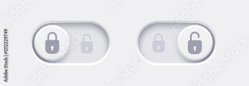 Lock and Unlock toggle switch buttons with open lock and closed lock icon. Material design switch buttons set. Vector illustration.