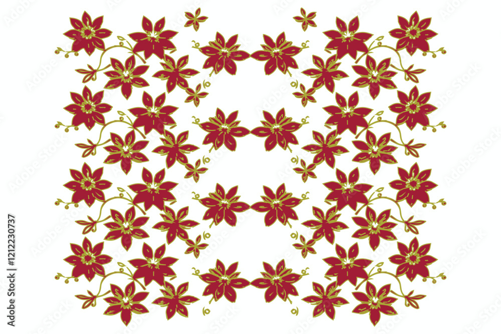  pattern with red poinsettia flowers, green and gold leaves