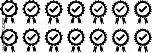 Set of black verification badge. Verify badge. Social media and Profile Verified badge icon. Check and Approved, Accept, Instagram verified badge icon. Winning award, prize, medal or badge.