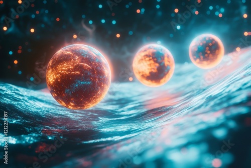 Glowing Planets Above a Turquoise Celestial Sea photo