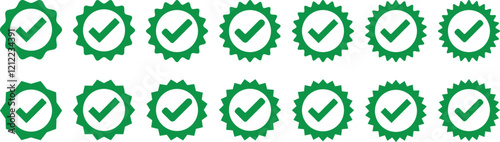 Verified badge icon tick symbol vector approved check mark icon. Guaranteed signs. Vector. Green Certificate badge Quality certify icon. Set of Verified badge symbol collection. Profile verified badge