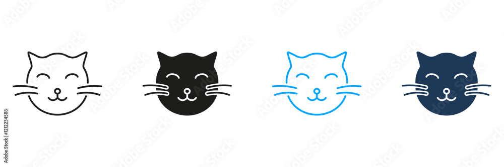 Cat Face with Closed Eyes Line and Silhouette Icon Set. Peaceful Feline Rest Symbol. Calm and Relaxed Pet Expression. Editable Stroke. Isolated Vector Illustration Cat Face with Closed Eyes Line and Silhouette Icon Set. Peaceful Feline Rest Symbol. Calm and Relaxed Pet Expression. Editable Stroke. Isolated Vector Illustration