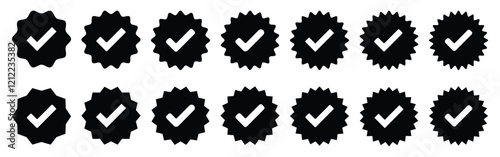 Verify badge. Set of black verification badge. Social media and Profile Verified badge icon. Check and Approved, Accept, Instagram verified badge icon. Winning award, prize, medal or badge.