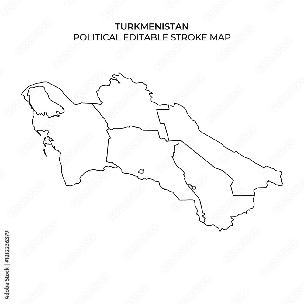 Obraz premium This depiction showcases the outline of Turkmenistan, highlighting its political divisions. The map presents a clean design useful for various editing purposes.