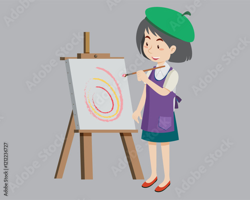 Artist painting on canvas vector illustration