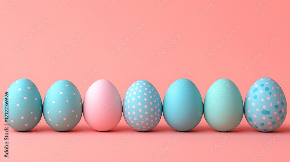 Pastel Easter eggs row, pink background. Holiday card design Pastel Easter eggs row, pink background. Holiday card design