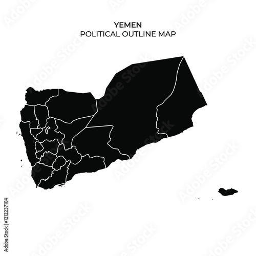 Detailed representation of Yemens political boundaries showcasing various administrative divisions across the country. Important regions and their borders are highlighted clearly.