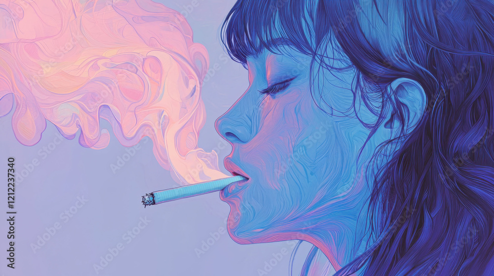 Obraz premium Woman Smoking with Colorful Smoke