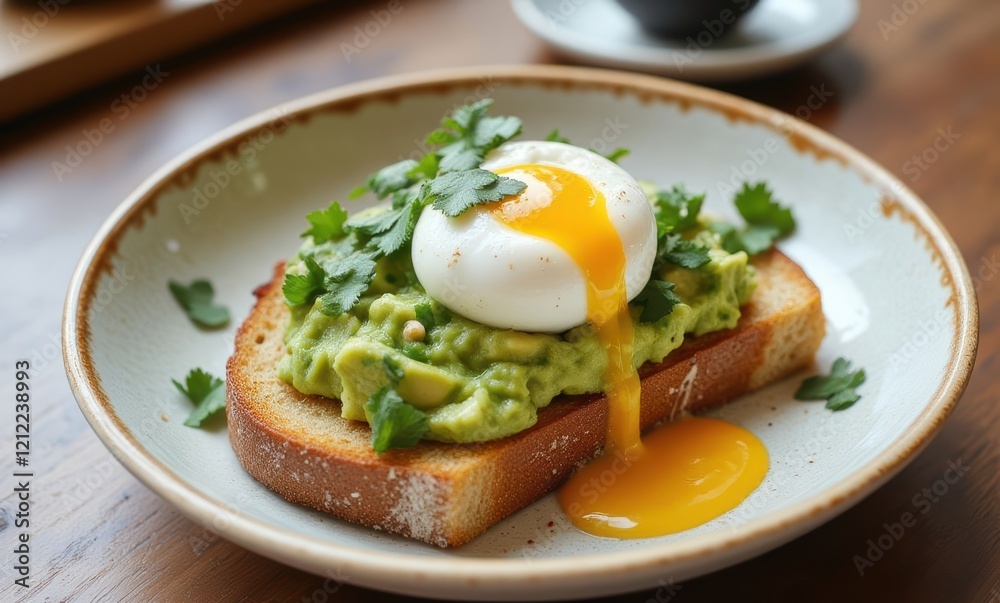 Delicious avocado toast with a poached egg Delicious avocado toast with a poached egg