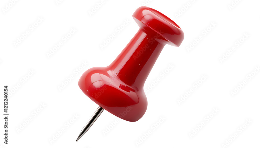 Close-up of a bright red push pin against a transparent background. Close-up of a bright red push pin against a transparent background.