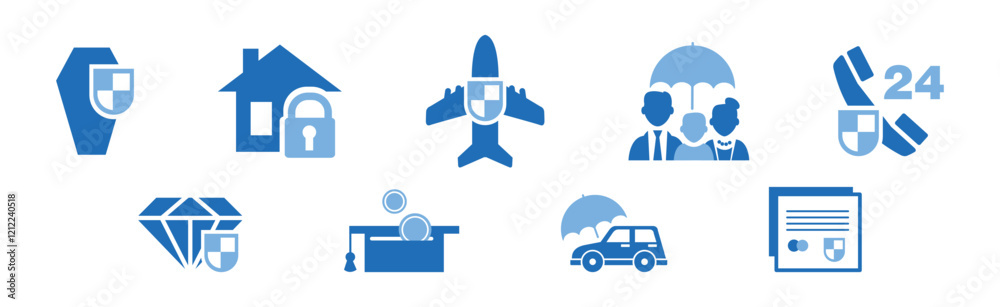 Insurance Flat Blue Icons and Element Vector Set Insurance Flat Blue Icons and Element Vector Set