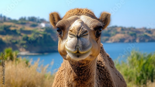 A close-up shot of a camela??s saddle against the backdrop of endless dunes. photo