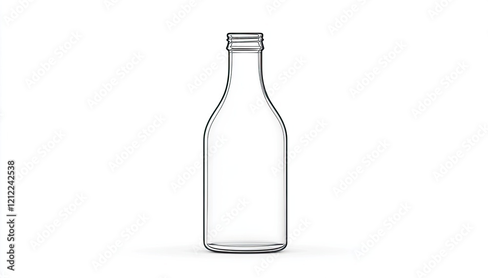 Transparent glass bottle standing upright on a plain background, ideal for product showcasing Transparent glass bottle standing upright on a plain background, ideal for product showcasing