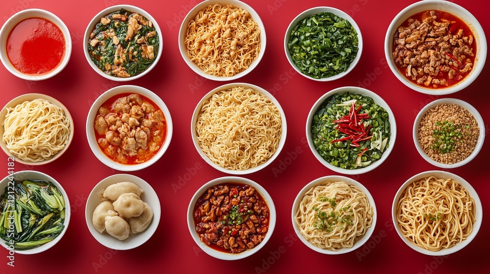 Colorful Variety of Different Noodles in Elegant Bowls Showcasing Culinary Diversity and Texture Colorful Variety of Different Noodles in Elegant Bowls Showcasing Culinary Diversity and Texture