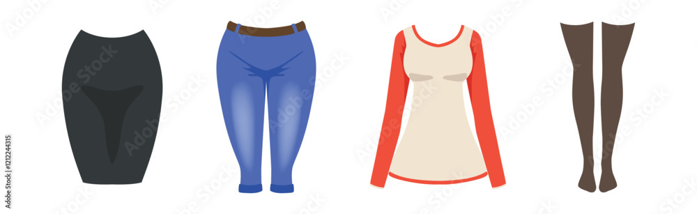 Woman Fashion Clothing Item and Apparel Vector Set Woman Fashion Clothing Item and Apparel Vector Set