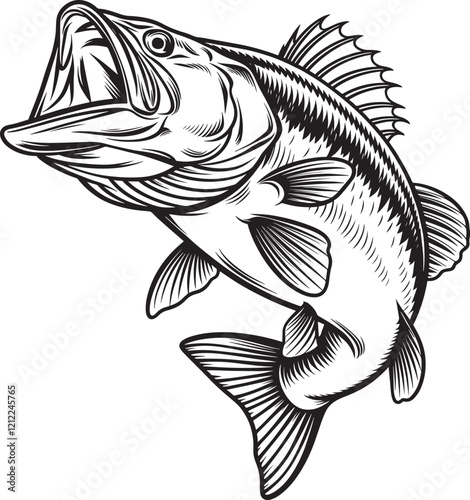 Bass fish vector illustration sketch of largemouth perch fish