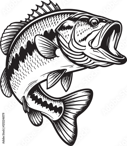 Bass fish vector illustration sketch of largemouth perch fish