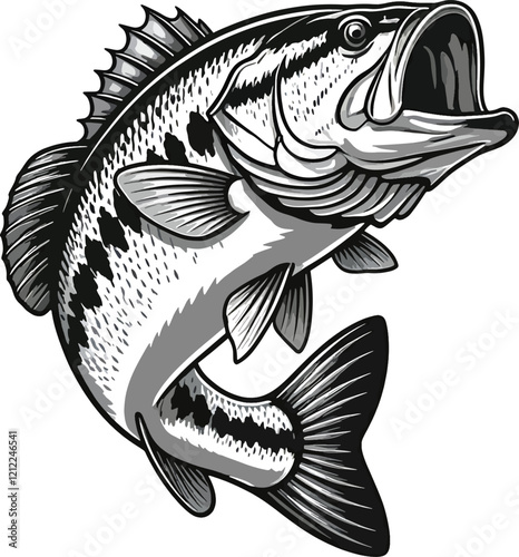 Bass fish vector illustration sketch of largemouth perch fish
