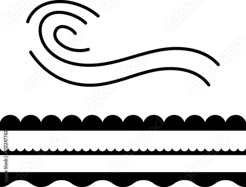 Water line wave ornament collection for print, UI or app web design. Seamless vector marine wave decoration pattern isolated on white background. Ocean, sea waves flat Trendy Simple lines icons symbol