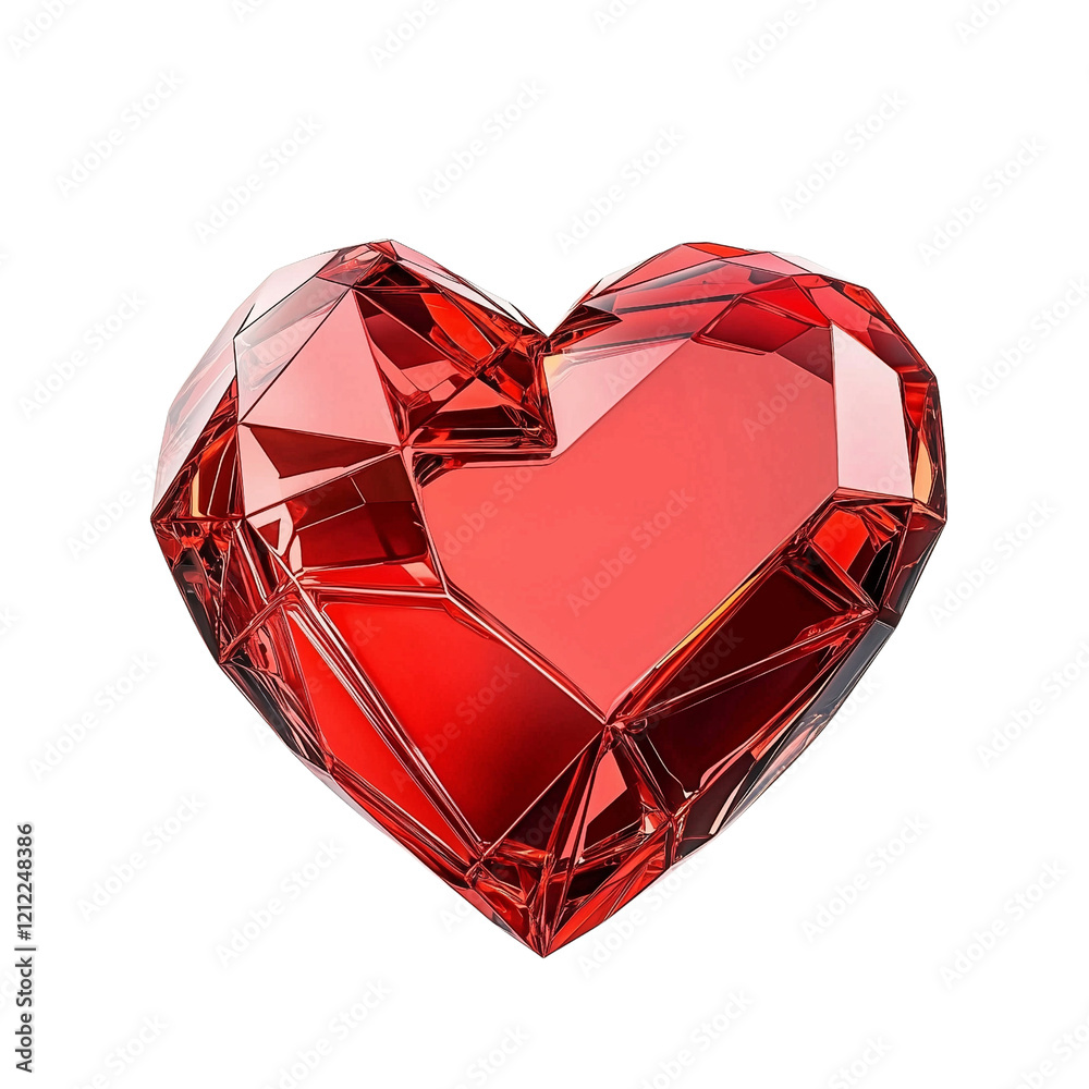 3D Glossy red crystal heart isolated on white background, Premium red heart PNG, 3D Glossy red crystal heart isolated on white background, Premium red heart PNG,