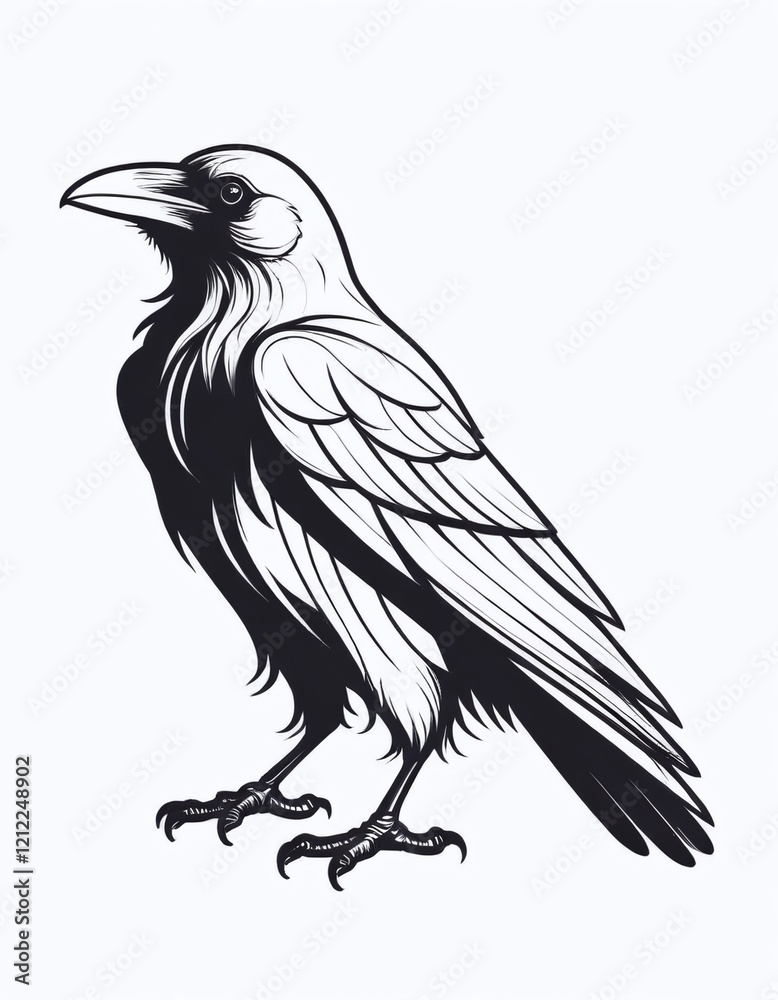 Obraz premium Monochrome Tattoo Sketch of a Raven