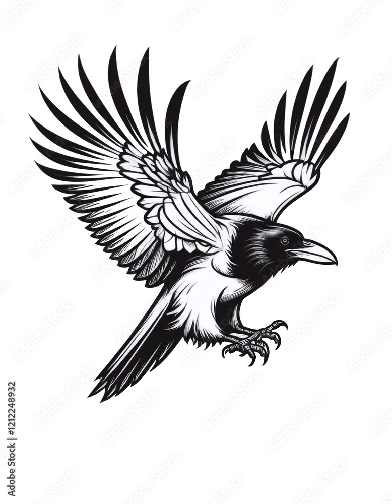 Fototapeta premium Monochrome Tattoo Sketch of a Raven