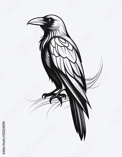 Monochrome Tattoo Sketch of a Raven photo