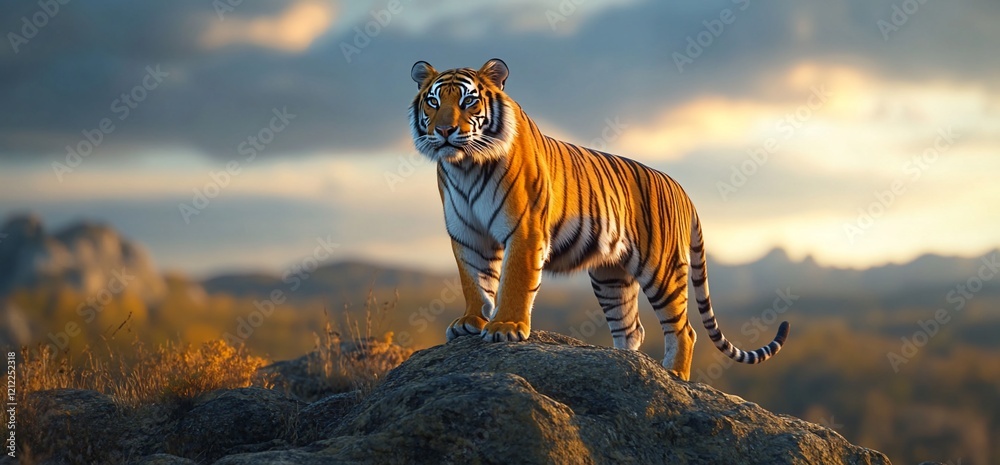 Fototapeta premium Majestic tiger sunset peak wildlife