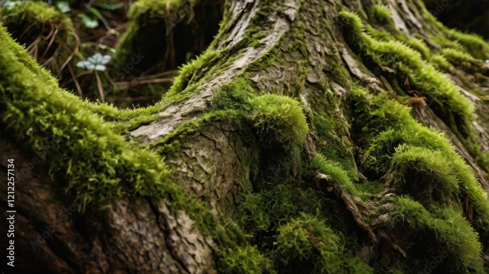 primer plano de la corteza de un árbol. superficie detallada y texturizada. El musgo parece exuberante y denso primer plano de la corteza de un árbol. superficie detallada y texturizada. El musgo parece exuberante y denso