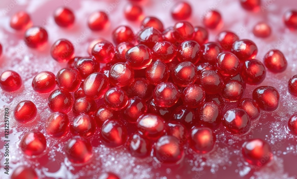 Close-up of vibrant red gelatin beads Close-up of vibrant red gelatin beads