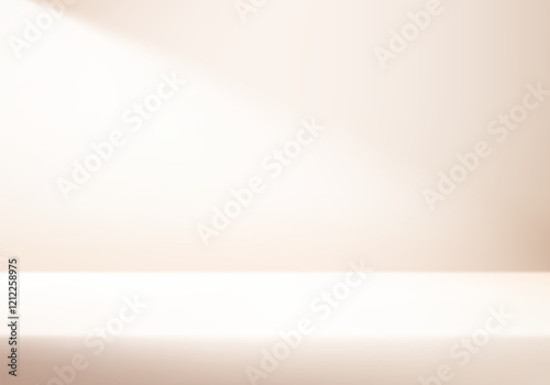 Empty beige studio background. Empty Room Studio with table. Space for selling products, backdrop, wallpaper, background, text. Gradient table. Vector illustration.