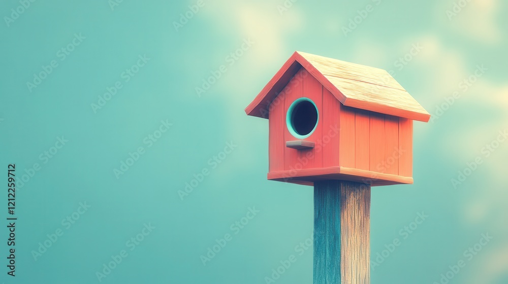Minimalist Birdhouse on Pole, a simple yet charming representation of a birdhouse perched on a slender pole, emphasizing clean lines and subtle elegance Minimalist Birdhouse on Pole, a simple yet charming representation of a birdhouse perched on a slender pole, emphasizing clean lines and subtle elegance