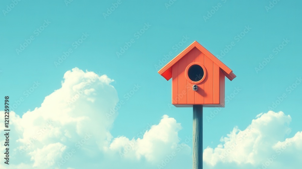 Minimalist Birdhouse on Pole, a simple yet striking representation of a birdhouse perched on a slender pole, emphasizing clean lines and geometric shapes. Minimalist Birdhouse on Pole, a simple yet striking representation of a birdhouse perched on a slender pole, emphasizing clean lines and geometric shapes.