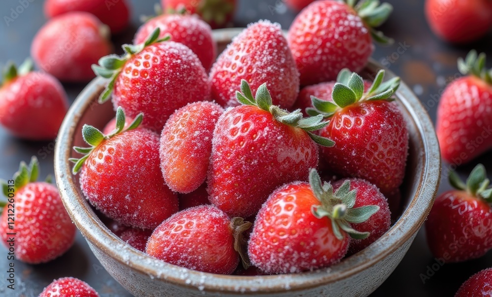 Fresh strawberries in a bowl with sugar Fresh strawberries in a bowl with sugar