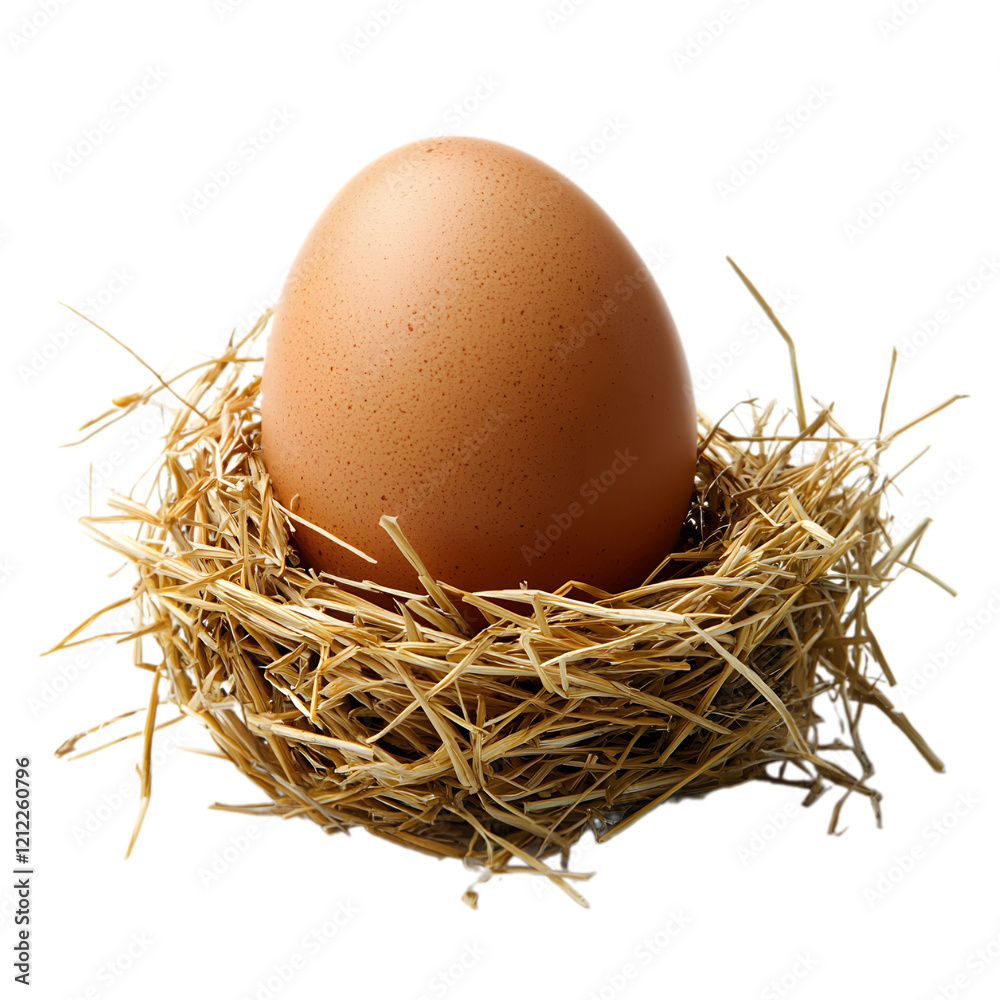 fresh egg nestled in a small ring of straw isolated die cut fresh egg nestled in a small ring of straw isolated die cut