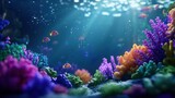 Vibrant underwater coral reef teeming with colorful fish