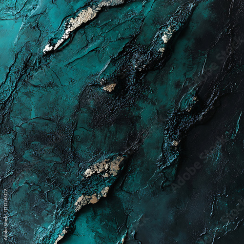 Abstract turquoise paint texture on black background photo