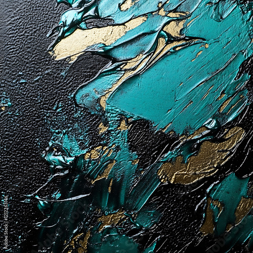 Abstract turquoise paint texture on black background photo