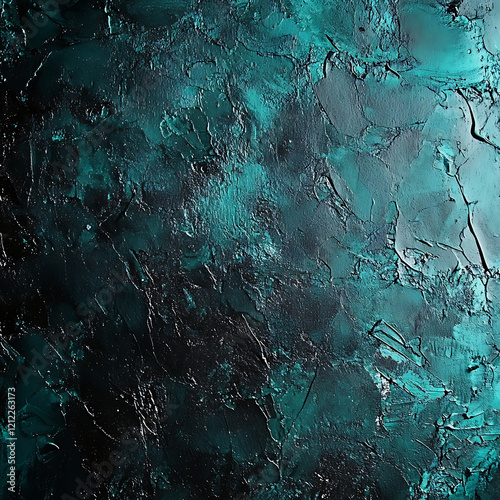 Abstract turquoise paint texture on black background photo