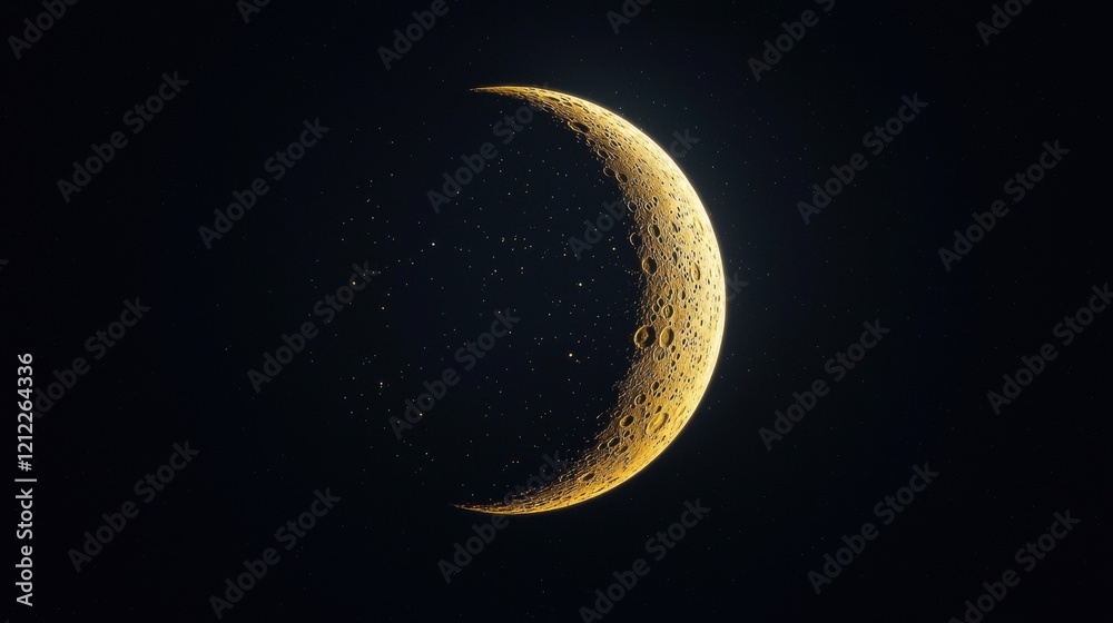 Glowing crescent moon against a starry night sky Glowing crescent moon against a starry night sky