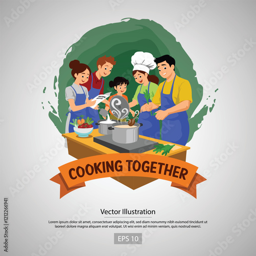 Family Cooking together-vector illustration concept.