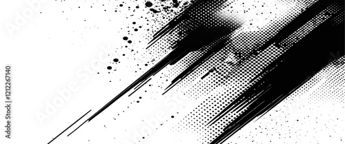 Obraz na płótnie Black Ink splatter brush stroke on white halftone dots abstract background w salonie