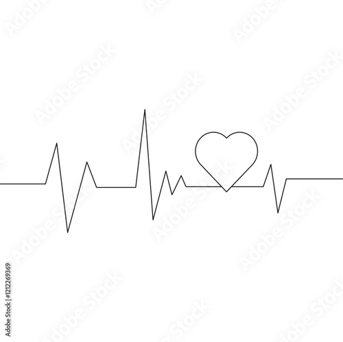 one line art of cardiogram with heart. heart beat cardiogram. editable stroke